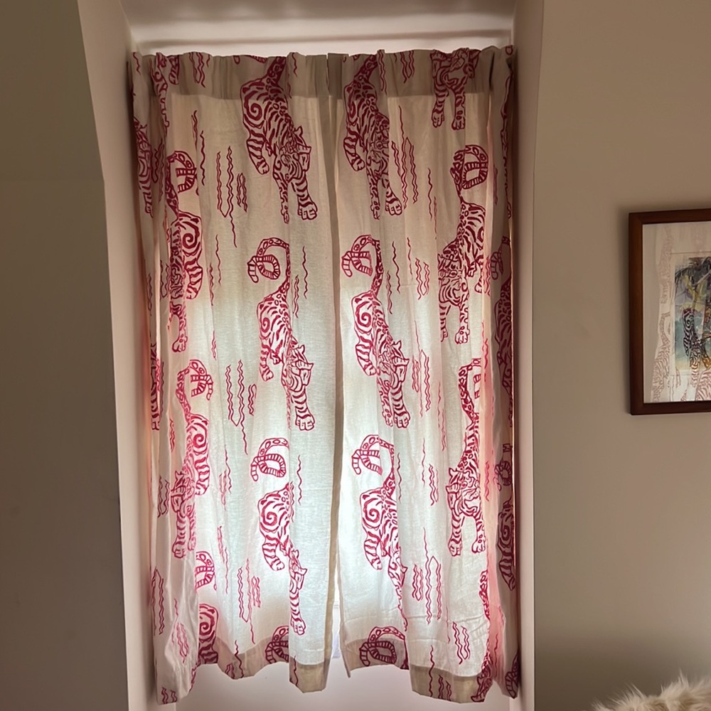 Brand new Anthropologie Tiger curtains! Pink in color 50”x63”. - Picture 3 of 7
